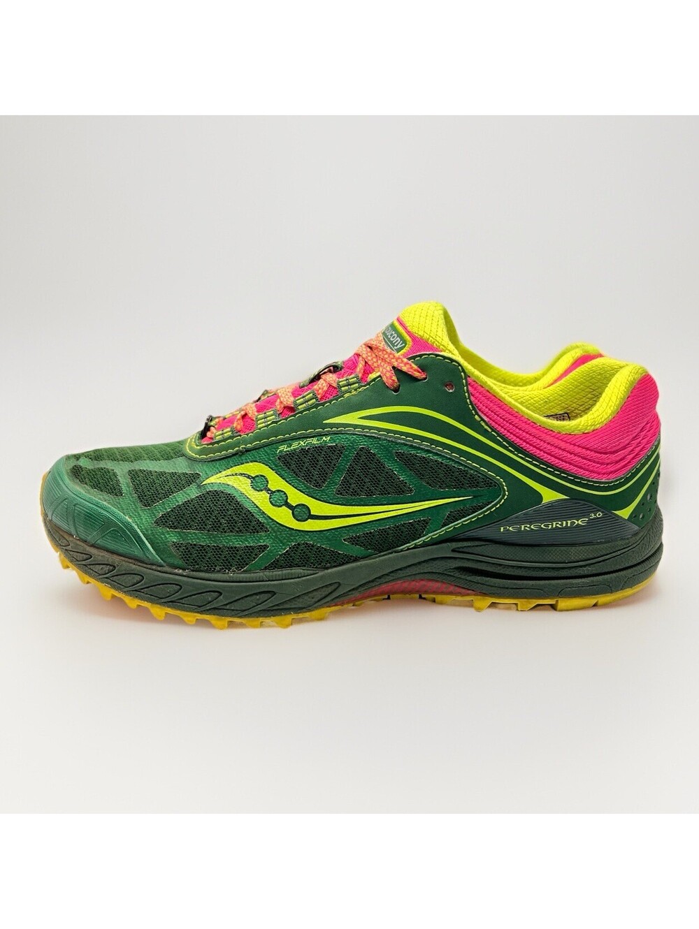 Saucony Women’s Peregrine 3 Trail Running Shoes Green Yellow Mesh Lace Up Sz 8.5